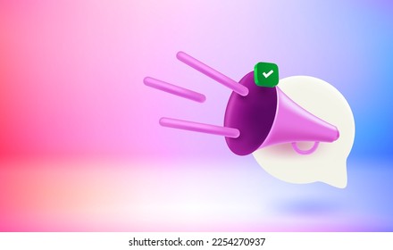 Announcement concept with loud speaker. Vector 3d banner with doodling