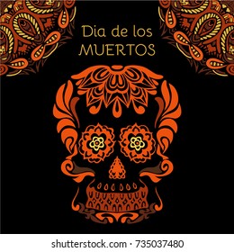 Announcement with Day of the Dead Sugar Skulls. Dia de los muertos invitation poster