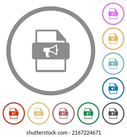 Announcement file type flat color icons in round outlines on white background