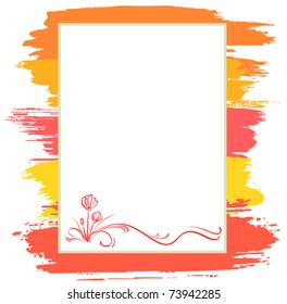 announcement form with red flower and brush, vector background