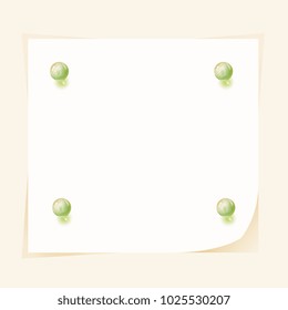 Announcement. Frame. Menu. Paper sheet. Piece of paper crushed by balls. Piece of paper pinned to message board. Frame. Vector graphics