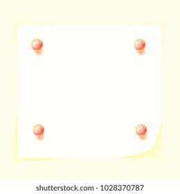 Announcement. Frame. Menu. Paper sheet. Piece of paper crushed by balls. Piece of paper pinned to message board. Frame. Vector graphics