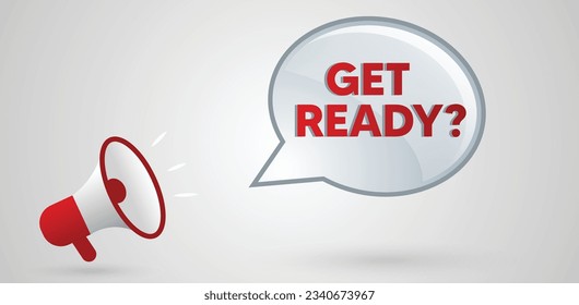 announcement Get Ready banner template. Advertising design for social network vector illustration. Template for retail promotion and announcement. Online shopping and marketing flyer with megaphone