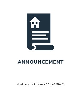 Announcement icon. Black filled vector illustration. Announcement symbol on white background. Can be used in web and mobile.