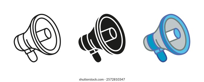 Announcement icon. Megaphone symbol. Loudspeaker vector illustration. Bullhorn sign. Loud speaker audio promotion pictogram. Broadcast propaganda alert isolated concept.