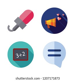 announcement icon set. vector set about megaphone, speech bubble, blackboard and microphone icons set.