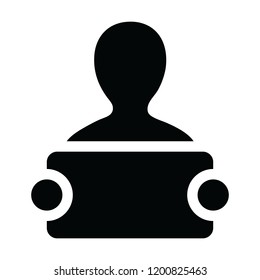 Announcement icon vector male person profile avatar symbol with signboard for advertising campaign in glyph pictogram illustration