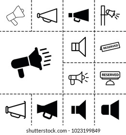 Announcement icons. set of 13 editable filled and outline announcement icons such as megaphone