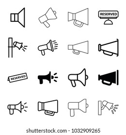 Announcement icons. set of 16 editable outline announcement icons such as megaphone