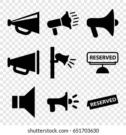 Announcement icons set. set of 9 announcement filled icons such as megaphone