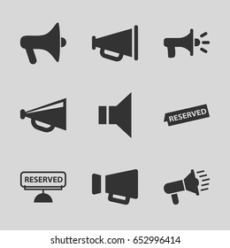 Announcement icons set. set of 9 announcement filled icons such as megaphone