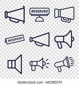 Announcement icons set. set of 9 announcement outline icons such as megaphone