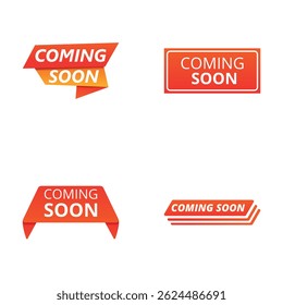 Announcement icons set cartoon vector. Promo sticker and label coming soon. Marketing strategy