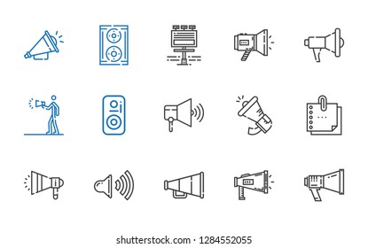 announcement icons set. Collection of announcement with megaphone, speaker, sticky note, advertising, billboard, loudspeaker. Editable and scalable announcement icons.