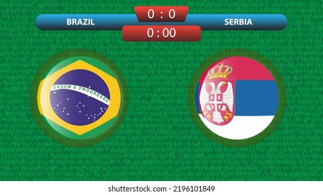 Announcement of the match between the Brazil and Serbia as part of the soccer international tournament in Qatar 2022. Group A match. Vector illustration. Sport template.