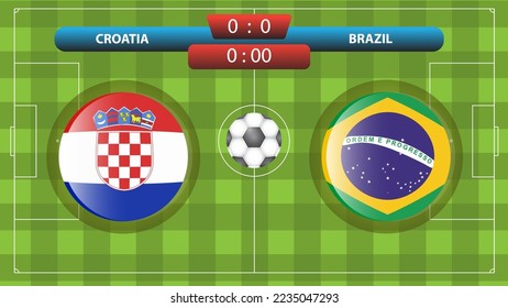 Announcement of the match between the Croatia and Brazil as part of the international soccer competition. Vector illustration. Sport template.