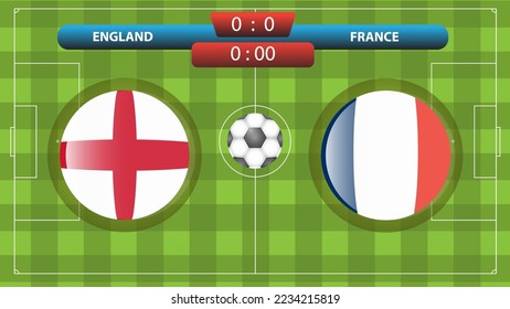 Announcement of the match between the England and France as part of the international soccer competition. Vector illustration. Sport template.