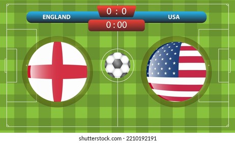 Announcement of the match between the England vs USA as part of the international soccer competition. Vector illustration. Sport template.