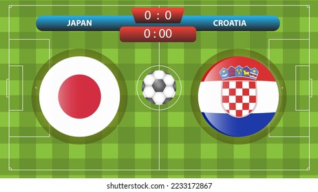 Announcement of the match between the Japan and Croatia as part of the international soccer competition. Vector illustration. Sport template.