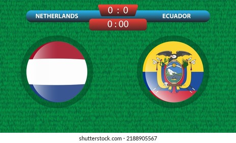 Announcement of the match between the Netherlands and Ecuador as part of the soccer international tournament in Qatar 2022. Group A match. Vector illustration. Sport template.