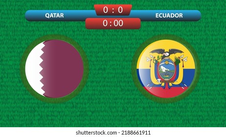 Announcement of the match between the Qatar and Ecuador as part of the soccer international tournament in Qatar 2022. Group A match. Vector illustration. Sport template.