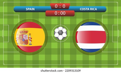 Announcement of the match between the Spain vs Costa Rica as part of the international soccer competition. Vector illustration. Sport template.