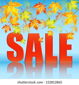 announcement of sale of the autumn on a background of yellow maple leaves.seasonal autumn sale.vector