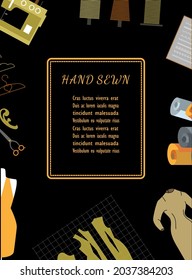 Announcement or signboard of Sewing elements vector illustration for  sewing workshop, tailoring atelier. 