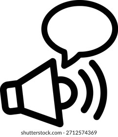 Vetor do ícone de difusão do alto-falante do anúncio. Ícone vetorial de uma pessoa falando em um megafone, simbolizando anúncios, radiodifusão e alertas públicos.
