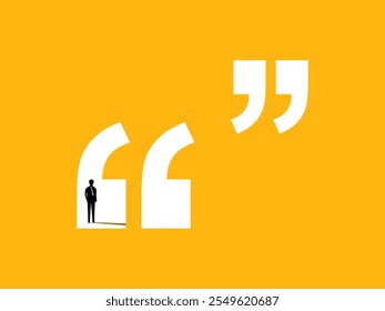 Announcement, speech, message. Businessman in quotation marks. vector