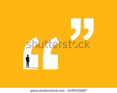 Announcement, speech, message. Businessman in quotation marks. vector