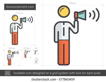 Icono de línea vectorial de anuncio aislado en fondo blanco. Icono de línea de anuncio para infografía, sitio web o aplicación. Icono escalable diseñado en un sistema de cuadrícula.