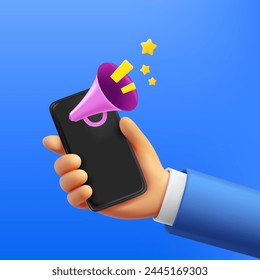 Announcement via smartphone. 3d vector concept 
