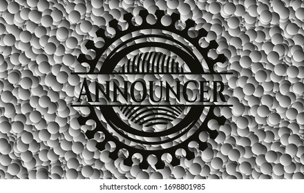 Announcer black emblem with bubbles background. Vintage. Vector Illustration. Detailed.