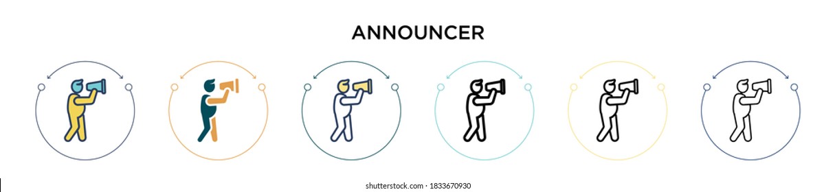 Announcer icon in filled, thin line, outline and stroke style. Vector illustration of two colored and black announcer vector icons designs can be used for mobile, ui, web