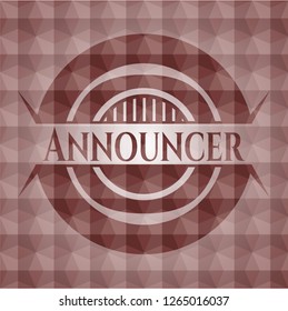 Announcer red badge with geometric pattern background. Seamless.