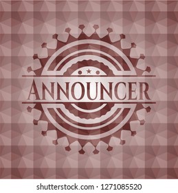 Announcer red seamless badge with geometric pattern background.