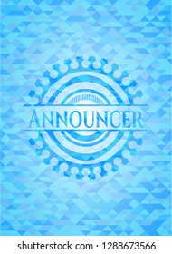 Announcer sky blue emblem. Mosaic background