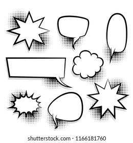 Ankündigt skizzierte Idee Konversation Sketch Explosion. Comic Text-Sprachblase auf halbem Hintergrund. Große Bilderleervorlage, Popkunststil. Comics Buch Dialog leere Cloud, Raum Cartoon Box.
