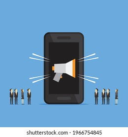 Announcing employee work orders from the phone, Vector illustration in flat style