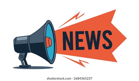 Announcing important information with a megaphone and a red banner proclaiming news