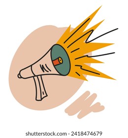 Announcing megaphone. Illustration to attract attention. Announce promotion, sale. Marketing strategy. Disclosure of information. Loudspeaker bullhorn. Advertising. Vector