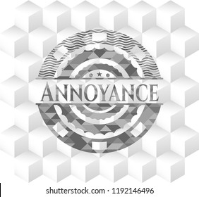 Annoyance grey emblem. Vintage with geometric cube white background