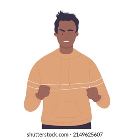 Annoyed and angry african male isolated illustration. Stressed mood and anger face expression cartoon