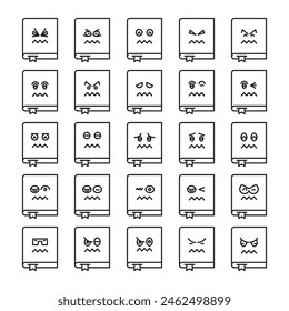 annoyed book emoticons set vector illustration