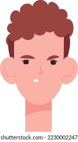 Annoyed boy head portrait. Nervous skeptic expression isolated on white background