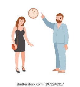 Annoyed Dad Scolding His Teenage Daughter For Being Late Vector Illustration