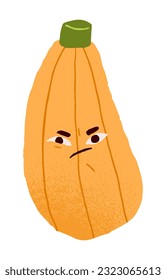 Annoyed discontent vegetable character. Funny food, irritated displeased courgette with irritation emotion, angry expression, bad temper. Flat vector illustration isolated on white background