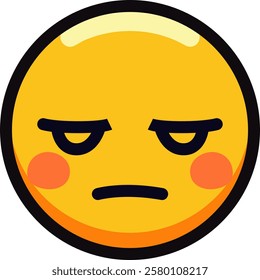 Annoyed emoji face with a discontent expression and rosy cheeks.