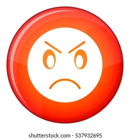 Annoyed emoticon in red circle isolated on white background vector illustration